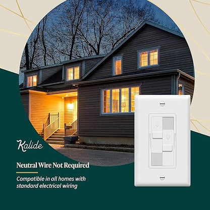 TOPGREENER Kalide Dual Load Dimmer Light Switch, Double LED Dimmer Switch, Full Range Dimming,Single Pole, 200W LED/CFL, UL Listed,TGDDS-W-6PCS, White, 6 Pack