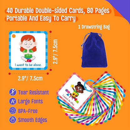 Special Needs Communication Cards, 40 Double-Sided Cards 80 Basic Special Needs for Children and Adults with Autism, Speech Delay Visual Aid Non Verbal Speech Therapy for Toddlers, Kids, Seniors