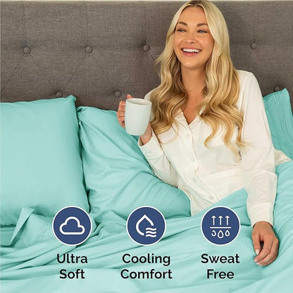 Split King Size 5 Piece Sheet Set - Comfy Breathable & Cooling Bed Sheets Set - Hotel Luxury Bedding for Women, Men, Kids, Teens, Boys & Girls - Deep Pockets, Soft, Wrinkle Free - Oeko-Tex - Spa Blue