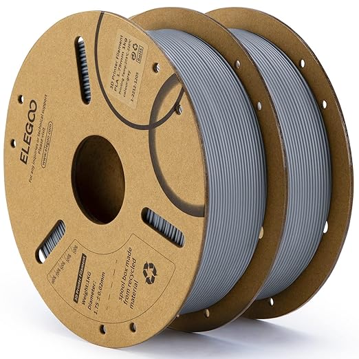 ELEGOO PLA Filament 1.75mm Gray 2KG, 3D Printer Filament Dimensional Accuracy +/- 0.02mm, 2 Pack 1kg Cardboard Spool(2.2lbs) 3D Printing Filament Fits for Most FDM 3D Printers