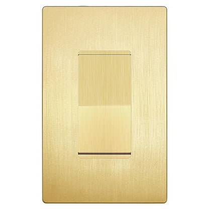 LIDER Brushed Gold Minimalist Decorator Switch with Screwless Wall Plate, Frameless Wall Light Switch, On/Off Rocker Switch, 3-Way or Single Pole, Residential Grade, UL Listed, 3 Wire, 15A 120-277VAC