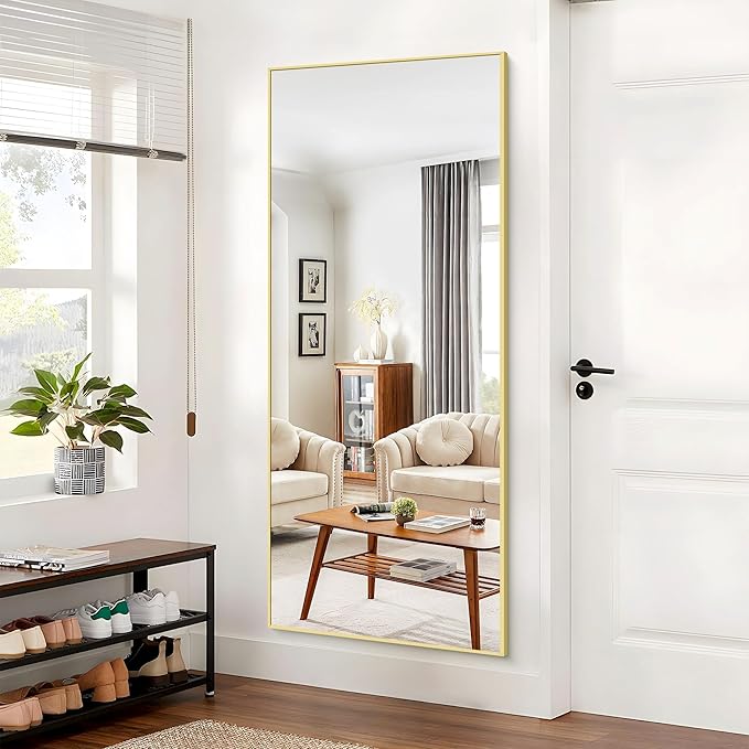 36x72inch Bathroom Mirror, Gold Rectangle Mirror with Thin Metal Frame, Large Rectangular Wall Mirrors for Bathroom, Living Roomm, Hair Salon, Big Farmehouse Mirror Hang Horizontal/Vertical