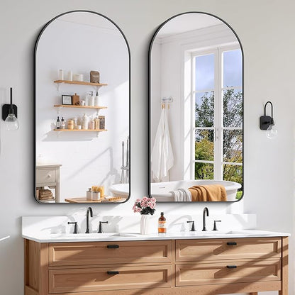 Arched Bathroom Mirror, 24"x48" Black Arched Mirror for Bathroom, Wall Mounted Mirror, Black Vanity Wall Mirror w/Metal Frame for Bedroom, Entryway, Living Room, Vertically Hanging