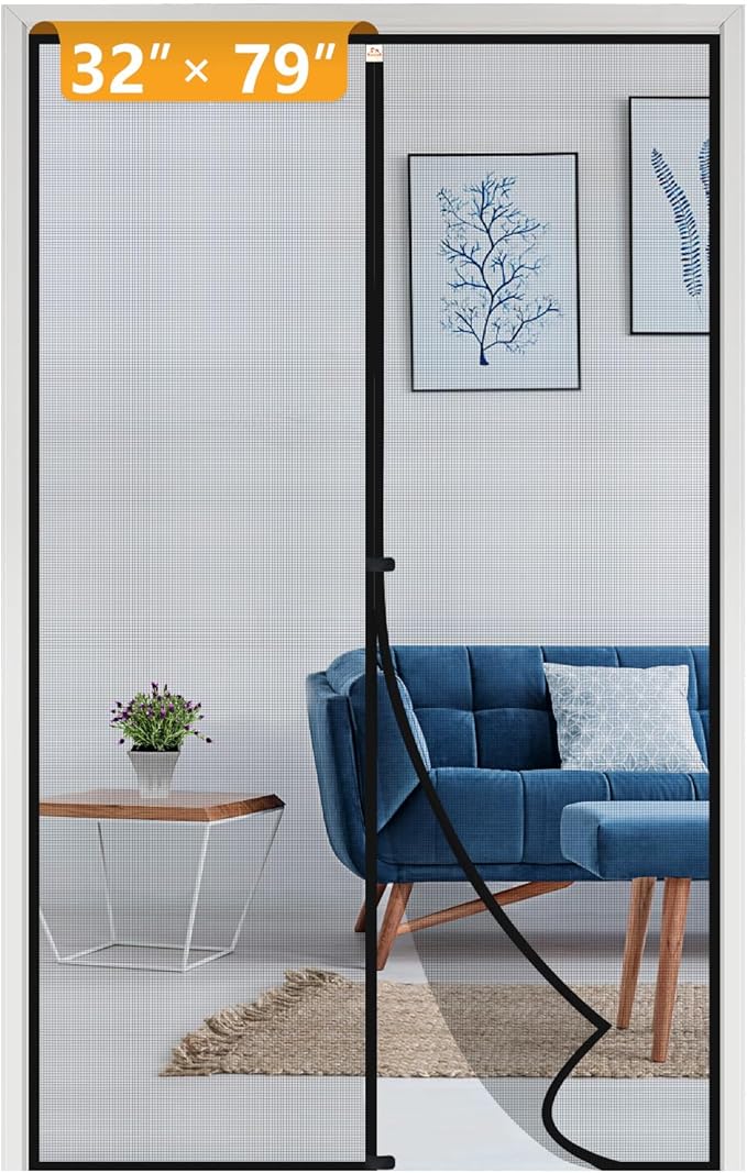 Yotache Magnetic Screen Door Fits 32 x 79 Doors, Screen Size 34" x 80" High-Density Fiberglass Mesh with Powerful Magnets for Front Back Doors Black