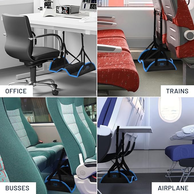 Everlasting Comfort Airplane Foot Hammock - Memory Foam Foot Rest for Plane Travel - Portable Foot Rest for Air Travel, Desk & Car - Airplane Essentials Foot Hammock for Plane Travel