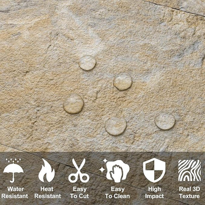 AULIGET Peel and Stick Backsplash Wall Tiles, 3" x 6" PVC Sandstone Faux Stick on Tiles, Pack of 4