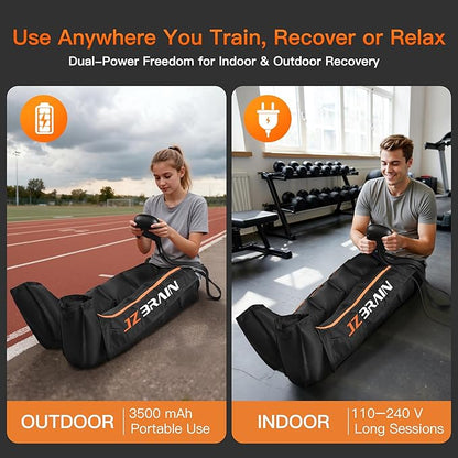 Air Compression Leg Recovery Boots : Dual-Power Sequential Compression System Device with Smart Pressure Sensor - 6 Modes & 14 Positions Foot and Leg Massage for Athletes & Gym (Medium)