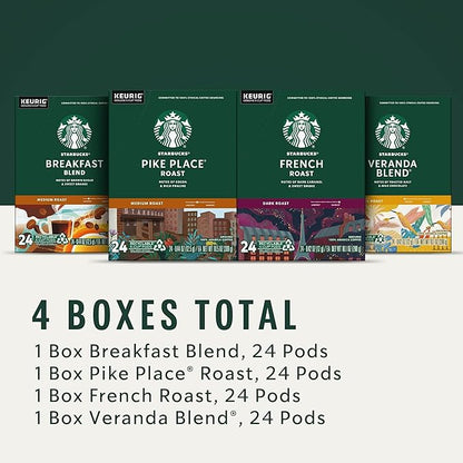 Starbucks K-Cup Coffee Pods, Starbucks Blonde, Medium and Dark Roast Hot or Iced Coffee, Variety Pack, 96 Keurig Pods