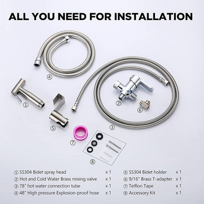 Handheld Bidet Sprayer for Toilet, Bidet Attachment for Warm Water, Hot and Cold Mixing Valve Kit, Hand Sprayer for Feminine Wash, Pet, Cloth, Diaper
