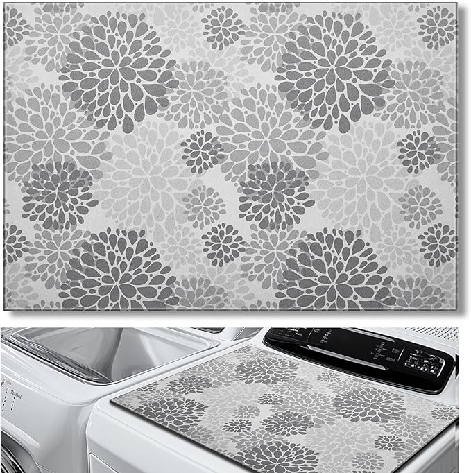 Teenyyou 1 Pcs 26" x 18" Dryer Top Protector Mat, Washer and Dryer Topper, Non Slip Waterproof Machine Cover Dust Proof Quick Drying Topper Pad for Laundry and Kitchen (Bloom)