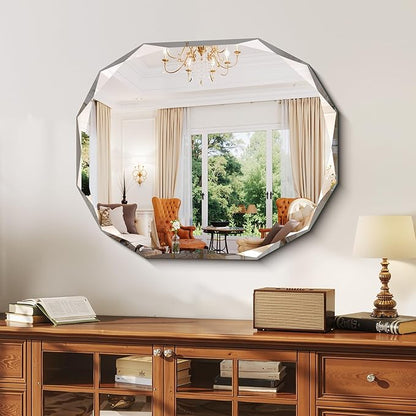 GLASHOM Frameless Bathroom Mirror, 30x36 inch Vanity Mirror Beveled Edge Wall Mounted, Modern Frameless Mirror for Bathroom, Living Room, Entryway Mirror Horizontal or Vertical