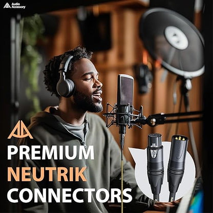 AA AUDIO ACCESSORY Gold Series Star Quad XLR Cables 15ft, Neutrik Connectors, 19AWG Microphone Cable, Kevlar-Reinforced Nylon Braided Handmade Mic Cable, 100% Coverage OFC Braid and Al-Foil Shielding