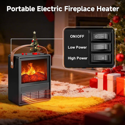FLAME&SHADE Portable Electric Fireplace Heater for Indoor Use, Fire Place Heaters with 3D LED Flame Overheat & Tilt Protection, Space Heater Small Fireplace for Home Office Christmas Decoration, Black