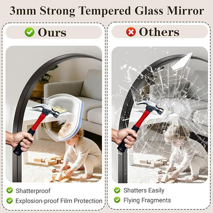 Arch Bathroom Mirror, 24"x36" Wall Mounted Vanity Mirror with Deep Frame, Tempered Glass Decor Mirror for Bathroom, Bedroom, Entryway and Living Room, Hanging or Leaning, Black
