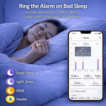 Smart Ring Health & Fitness Tracker for Men & Women, Heart Rate, SPO₂, Sleep & Activity Monitoring, IP68 Waterproof, Long Battery Life, Family Care Mode, No Subscription Fee (Rose Gold, 12)