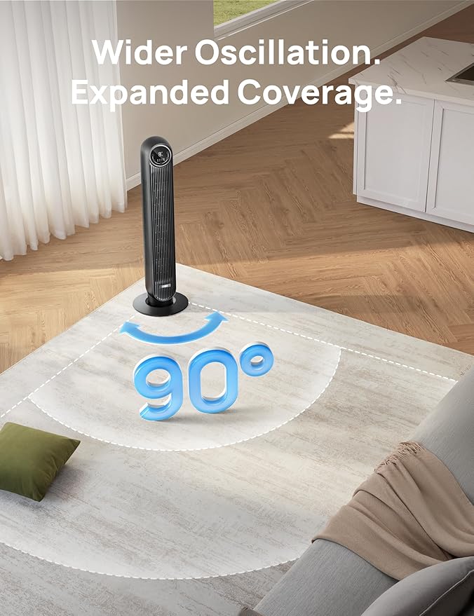 Dreo Tower Fan for Bedroom, Smart Oscillating Quiet Floor Fans, Standing Bladeless Fan with Remote and WiFi Voice Control, 4 Modes, 4 Speeds, 8H Timer, 28dB, Works with Alexa/Google
