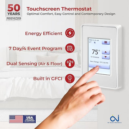 LuxHeat 200sqft Floor Heating Cable Kit - 240v Infloor Heat Kit for Tile - Heated Flooring System Includes UDG4 Programmable Thermostat w/GFCI, Heating Cable, Strapping, Floor Sensor & Alarm