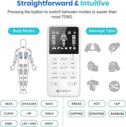Etekcity 4-Channel Rechargeable TENS Unit,FSA-HSA Eligible Muscle Stimulator for Pain Relief, After-Exercise Relaxation, Physical Therapy, 8 Electrode Pads, Back,Neck,Shoulder,Sciatica, Period Cramps