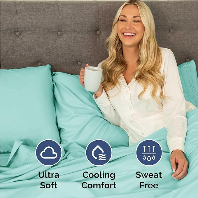 Full Size 4 Piece Sheet Set - Comfy Breathable & Cooling Bed Sheets Set - Hotel Luxury Bedding for Women, Men, Kids, Teens, Boys & Girls - Deep Pockets, Ultra-Soft, Wrinkle Free - Oeko-Tex - Spa Blue
