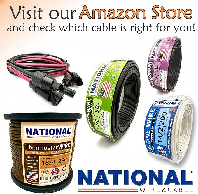 NATIONAL Wire & Cable – 10 AWG 4-Conductor Premium Copper Wire, 25 ft, Stranded | Made in USA, Heavy-Duty Flexible Jacket | Automotive, Solar, Battery, Indoor and Outdoor Use