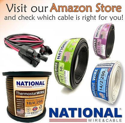 NATIONAL Wire & Cable – 10 AWG 4-Conductor Premium Copper Wire, 25 ft, Stranded | Made in USA, Heavy-Duty Flexible Jacket | Automotive, Solar, Battery, Indoor and Outdoor Use