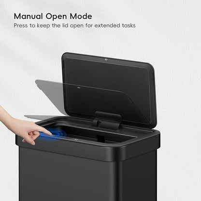 EKO Nova Sensor Trash Can, 21 Gallon/80 Liter Stainless Steel Rectangular Touchless Motion Sensor Trash Can, Matte Black