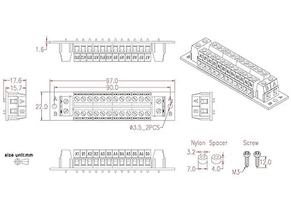 OONO 16 Amp 2x12 Position Terminal Block Distribution Module for AC DC