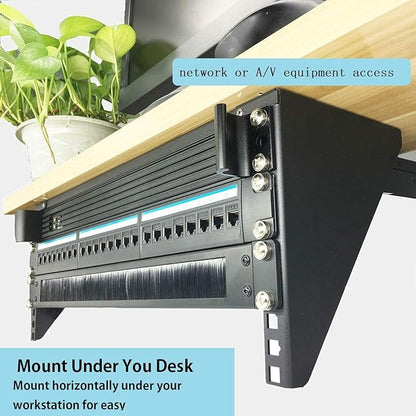 Jingchengmei 1U Disassembled Rack Mount Cable Management Panel with Brush for Cable Entry for 19-Inch Rack or Cabinet Black (BF01UAB2)