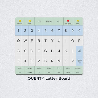 Adult Communication Board - Non-Slip, Portable Letter Chart for Non-Verbal, Stroke Recovery, Effective Visual Aids for Non-Speaking Patients, Pain Scale, QWERTY or ABC (QWERTY)