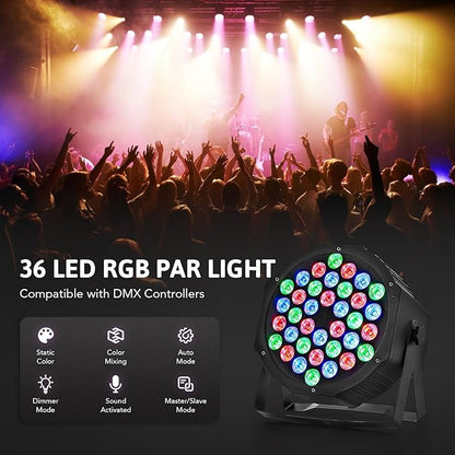 CO-Z Stage Lights 36 RGB LED Par Lights with Remote Control DJ Uplighting for Event Wedding Christmas Halloween Party Club Music Stage Lighting, 8 Pack