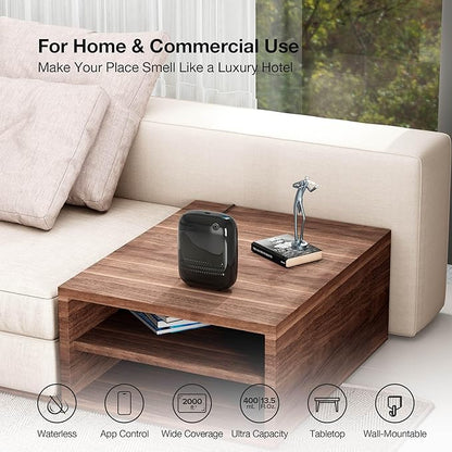 Airversa Smart Waterless Essential Oil Diffuser (400 mL Capacity) Starter Kit with 200mL Fragrance Scent Oils, Up to 2000 sq ft App Control Scent Air Machine with 12V1A Power Adapter, ANW Kit Black