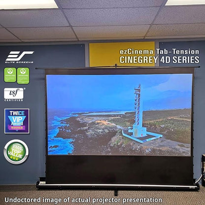 Elite Screens ezCinema Tab-Tension CineGrey 4D, 116-inch 16:9, Manual Floor Pull Up ISF Ceiling Ambient Light Rejecting, Portable Home Office Classroom Projector Screen with Carrying Bag, FT116UH-C4D