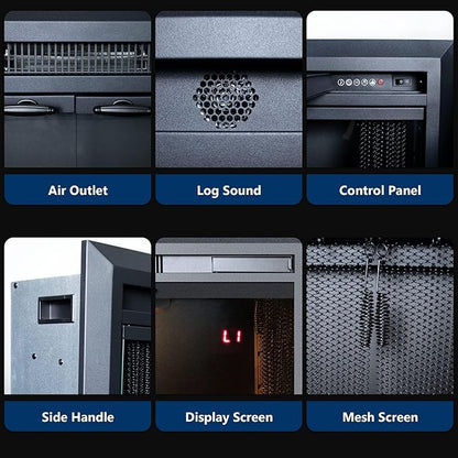 50 Inches Electric Fireplace Insert, 750W/1500W Fireplace Heater with Adjustable Flame and Top Light Colors, Fire Crackling Sound, Remote Control, Timer, Glass Door & Mesh Screen, Black