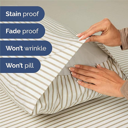 Full Size 4 Piece Sheet Set - Comfy Breathable & Cooling Bed Sheets Set - Hotel Luxury Bedding for Women, Men, Kids, Teens, Boys & Girls - Deep Pockets, Soft, Wrinkle Free - Oeko-Tex - Beige Stripes 2