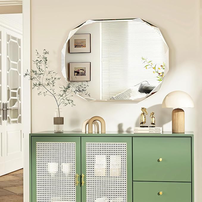 Bathroom Mirrors for Over Sink, Round Frameless Mirrors for Wall, 20x28 Inch Beveled Bathroom Mirror, Bathroom Vanity Circle Mirror for Bedroom Living Room Entryway Home Decor