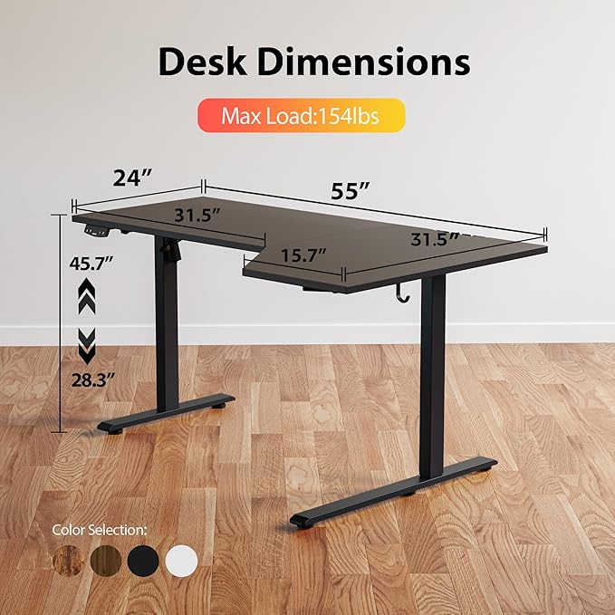 Agilestic Electric Standing Desk, L-Shaped 55 Inches Height Adjustable Desk, Sit and Stand up Desk for Work Office Home, Ergonomic Rising Computer Table for Home Office with Splice Board, Black