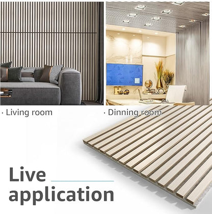 Art3d 2 Wood Slat Acoustic Panels for Wall and Ceiling - 3D Fluted Sound Absorbing Panel with Wood Finish - White Elm