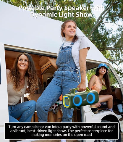 Portable Bluetooth Speaker Wireless,140W Peak Loud Sound with 2 Subwoofers and 2 Tweeters, Plus Bass Boost, IP65 Waterproof Outdoor Speaker, 24H Playtime, RGB Lights, TF/AUX/USB/Mic Input, Large Party