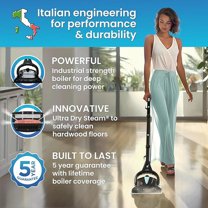 Euroflex Vapour Pro Steam Mop & All-in-One Steam Cleaner 20-Piece Set - Commercial Grade 295°F & 50 PSI - Good Housekeeping #1 Rated; Kills 99.9% Bacteria & Viruses (H1N1); 5-Year Warranty