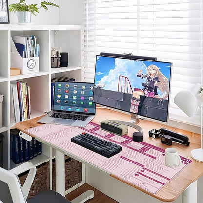 Baziabbo Office Desk Mat, Excel Cheat Sheet Keyboard Mat, Excel Shortcut Desk Pads,Non-Slip Excel Mousepad with Stitched Edges for Computer (Sheet Pink)