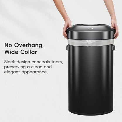 EKO 16-Gallon Round Black Stainless Steel Open Top Trash Can, Large Commercial Waste Bin with Detachable Lid and Carrying Handle, Brushed Metal Garbage Bin for Home, Office, Restaurant, Restroom