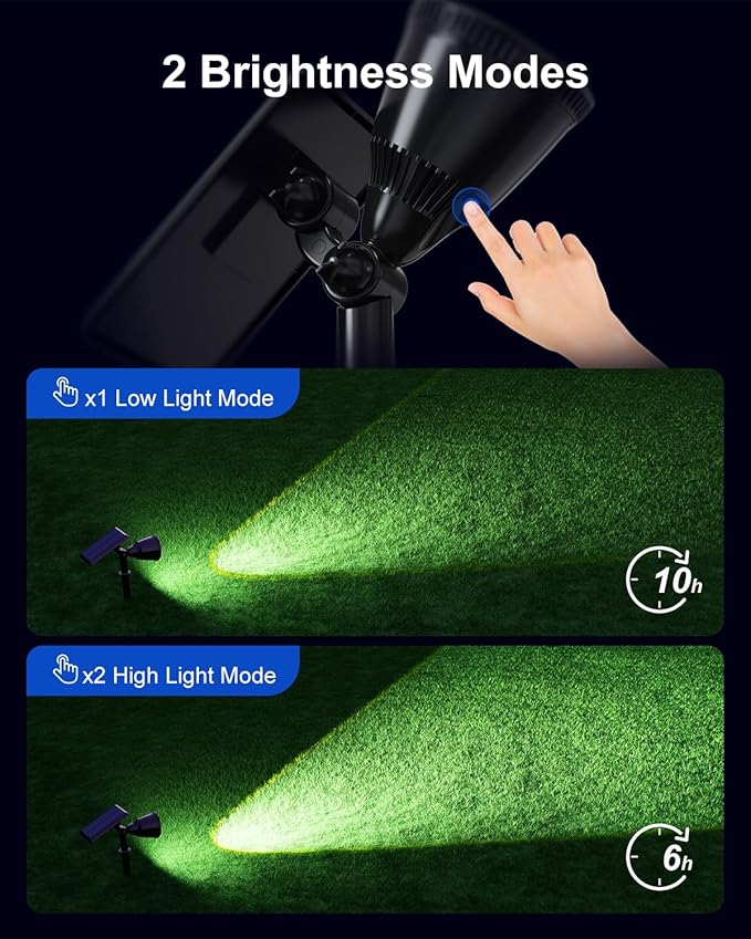 Solar Powered Sunset Spotlight Outdoor Waterproof Spot LED Accent Landscape Uplight for Outside Trees, House Flag, Sculptures, Lawn, Wall, Yard and Garden, Independently Adjustable Light & Panel