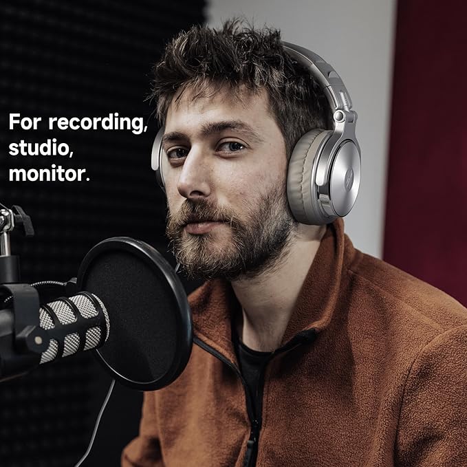 OneOdio Wired Over Ear Headphones Studio Monitor & Mixing DJ Stereo Headsets with 50mm Neodymium Drivers and 1/4 to 3.5mm Jack for AMP Computer Recording Podcast Keyboard Guitar Laptop - Silver
