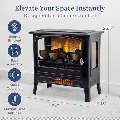 Country Living Infrared Freestanding Electric Fireplace Stove Heater in Black | Multiple Flame Colors, Metal Design with Faux Wooden Logs | Alexa/WiFi Enabled - Remote Included