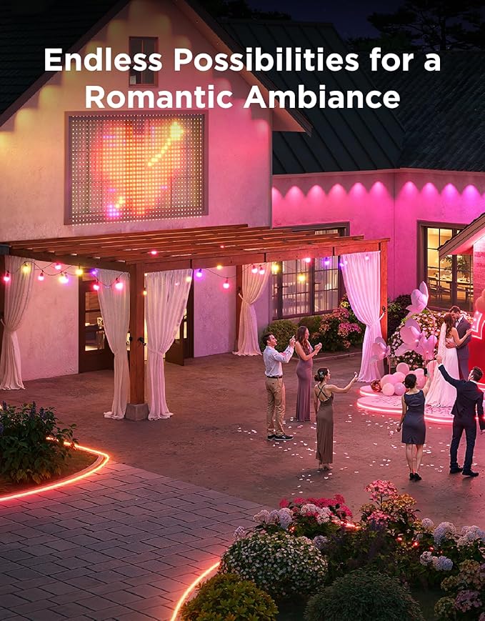 Govee Smart Outdoor String Lights 2, 48ft Outdoor Lights with Dimmable Warm White LED Bulbs, 47 Scene Modes for Patio, Backyard, Balcony, IP65 Waterproof, Works with Alexa, App Control