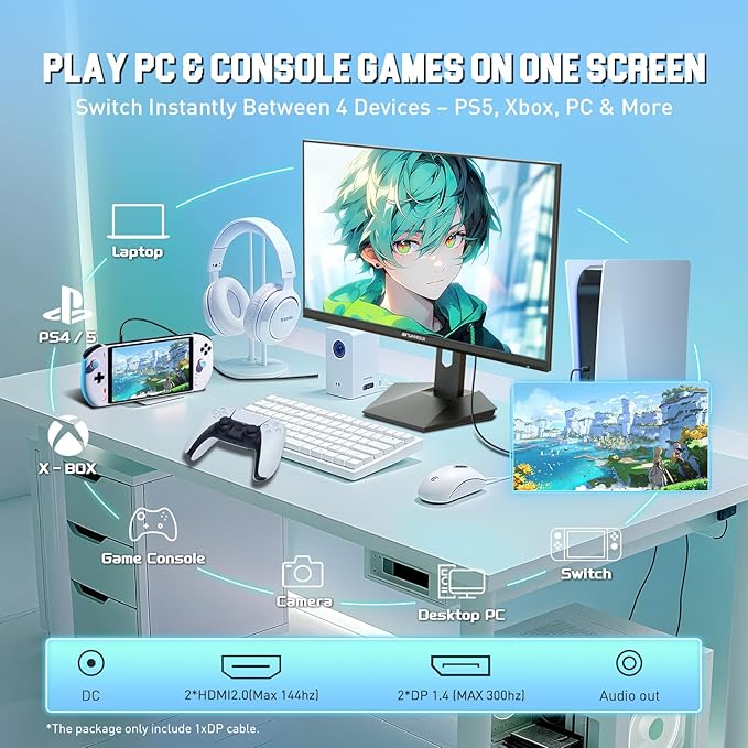 SANSUI Gaming Monitor 27" 1440P 200Hz 180Hz WQHD 2560×1440-AMD FreeSync 1ms DCI-P3 95% Fast IPS Computer Monitor,Height Adjustable Vertical/Horizontal Rotating, 2×DisplayPort/HDMI 丨HDR丨Low Motion Blur