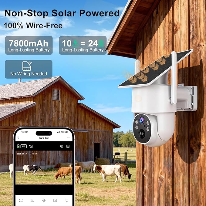 Kweiugfi 4G LTE Cellular Security Camera Outdoor,365 Days Unlimited Data,Wireless Solar Security Camera,2K Color Night Vision,360° Live View,Real-time Alerts,Motion Sensor,64G TF Card, No WiFi Needed