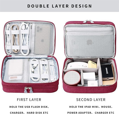 mygreen Travel Cable Organizer Bag, Two-Layer Electronics Accessories Organizer Bag for Cables, Chargers, Power Bank, Mouse,iPad, Phone, Kindle, SD Card, Wires, Cords, and Accessories Red