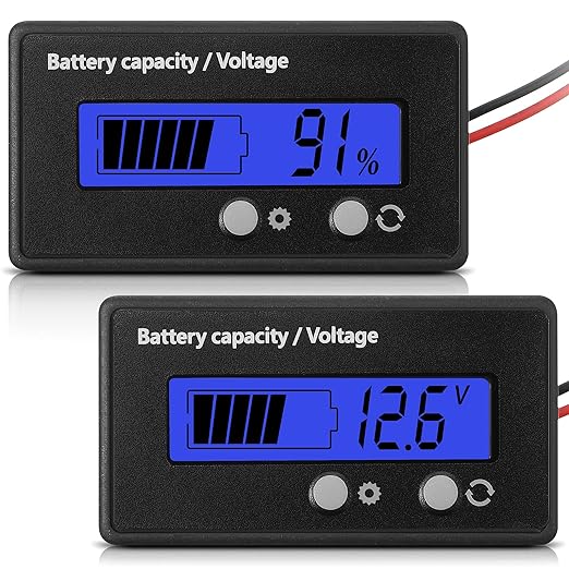 DC 12V 24V 36V 48V 60V 72V 84V Golf Cart Battery Meter with Alarm, Front Setting and Switch Key Battery Capacity Voltage Indicator Gauge Acid and Lithium ion Indicator(Blue)