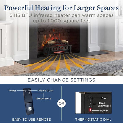 Country Living 23 inch Electric Log Set | Crackling Sound | 1000 Sq Ft Heater | Faux Logs Insert with Infrared Flames for Existing Fireplaces | Remote Control Included